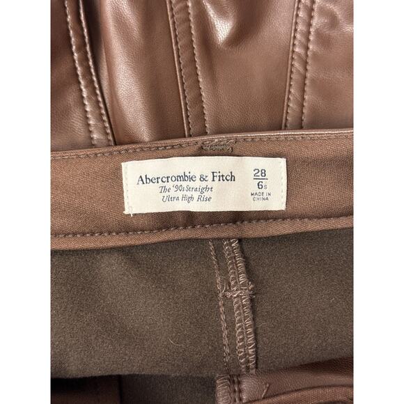 Abercrombie & Fitch Pants 28 / 6S Womens 90s Straight Brown Faux Leather - Picture 6 of 7